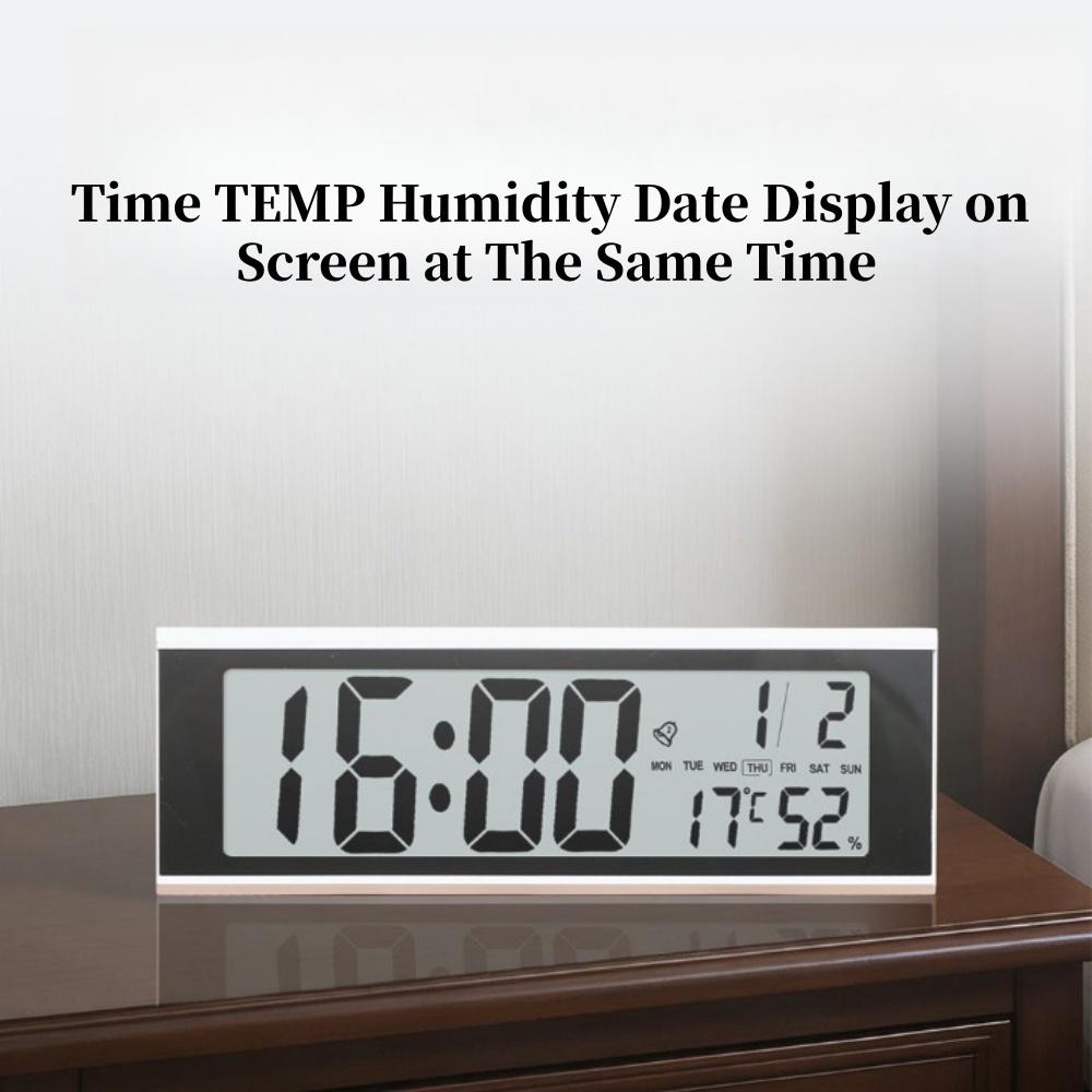 Battery Powered Large Digital Alarm Clock with Backlight Temperature Humidity Date Snooze Table Clock Dual Alarm12/24H LCD Clock