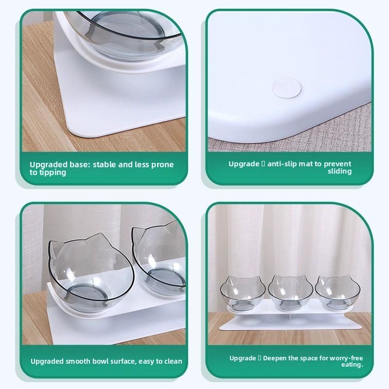 Three Pet Bowls: A High-legged Bowl for Protecting The Cervical Vertebrae of Cats and Dogs, A Tilted Anti-tipping Pet Food Bowl