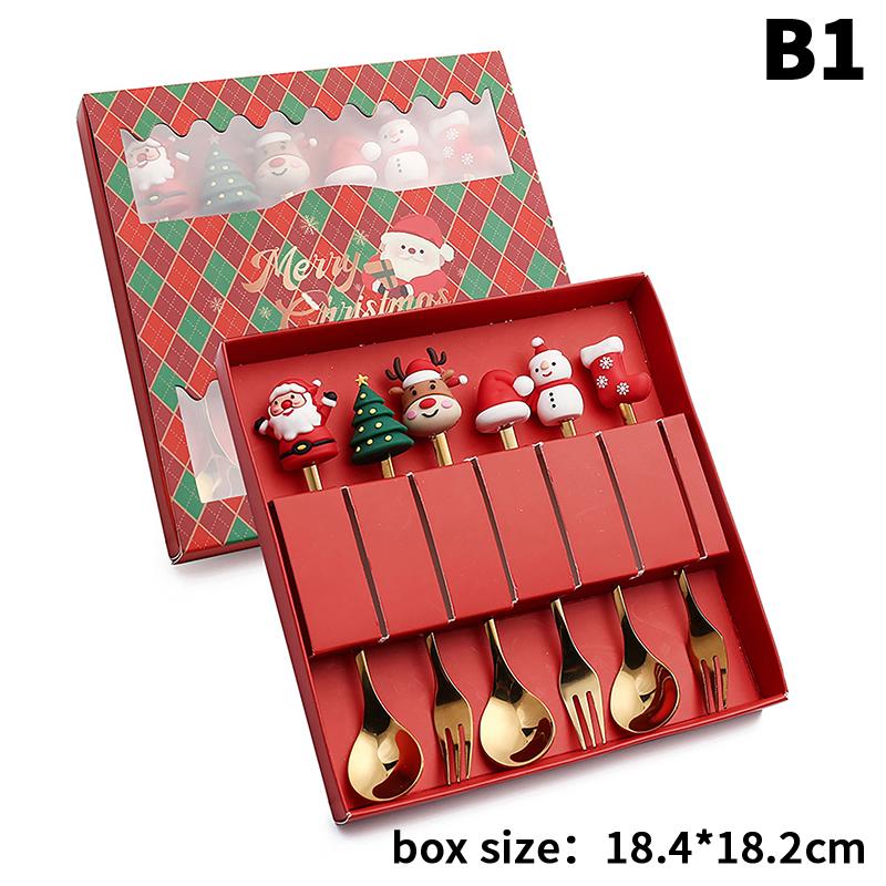Christmas Fork And Spoon Set, Christmas Gift Box Tableware, Stainless Steel Tableware, Coffee, Tea And Dessert Fork And Spoon