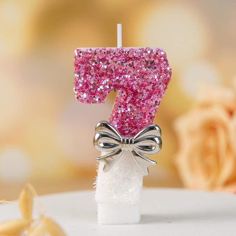 Silver Bow Digital Candle Princess Atmosphere Birthday Party Cake Decoration Candle Plug-in