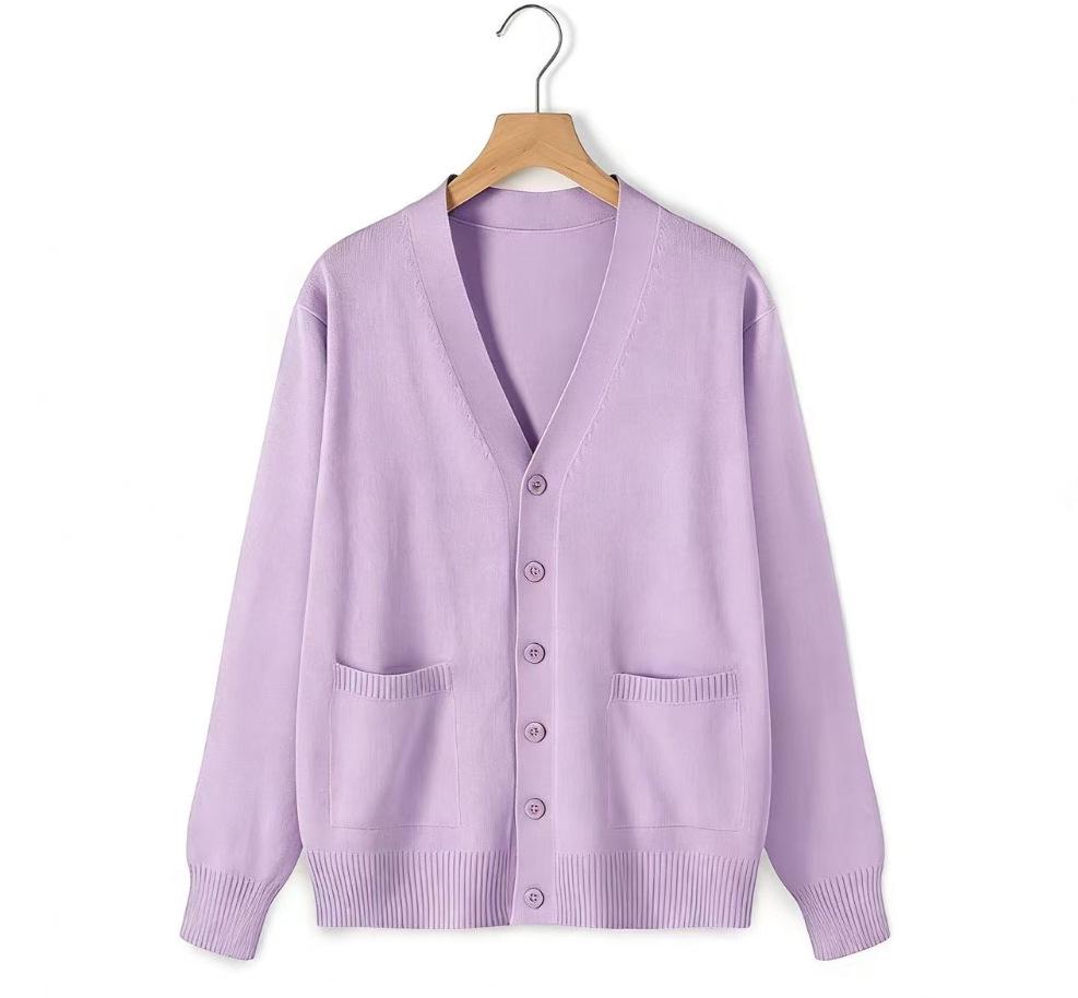 Japanese Style V-Neck Long Sleeve Knit Cardigan - Solid Color Academy Uniform