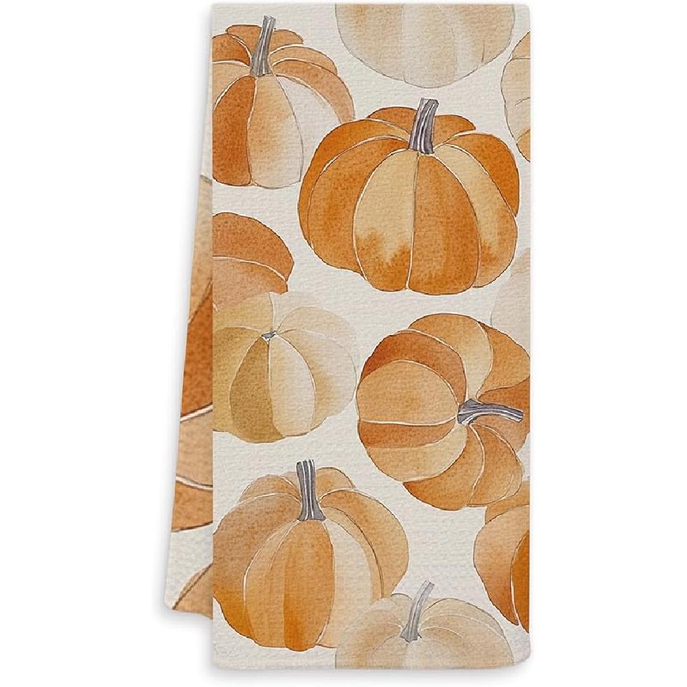 Fall Pumpkin Cow Kitchen Towels, Rustic Farm Animal Floral Pumpkin Dish Tea Towel for Kitchen Decor, Farmhouse Fall Autumn Hand Towels for Bathroom