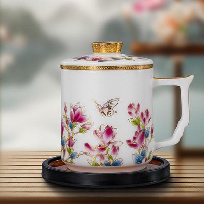 Golden Jade Ceramic Tea Cup with Lid & Filter - Large Capacity Office & Gift Cup