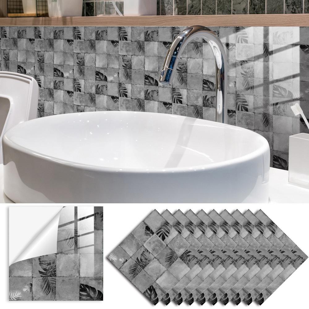 10pcs Black and White Marble Tiles Sticker Kitchen Wardrobe Bathroom Home Decor Self-adhesive Crystal Hard Film Art Wall Decals