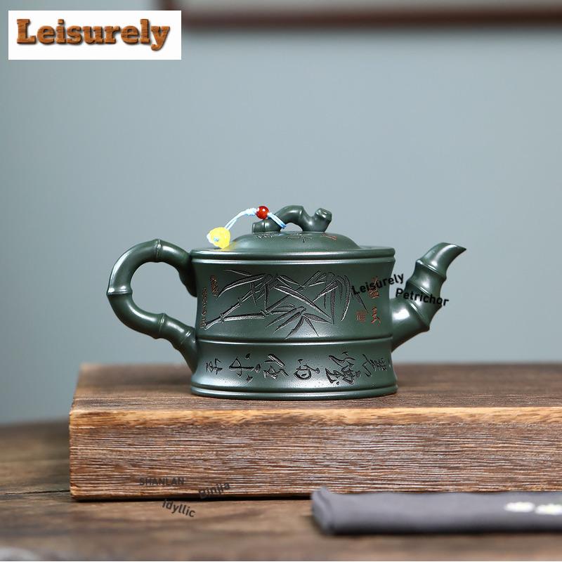 350ml Exquisite Yixing Purple Clay Teapots Master Handmade Bamboo Pot Raw Ore Blackish Green Mud Kettle Zisha Tea Set Tea Craft