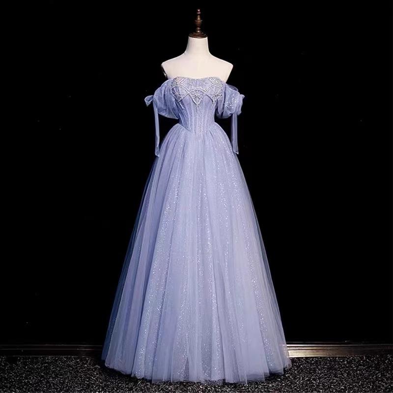 Blue evening dress 1011 new high-end princess dress on the run student day adult ceremony promotion host fairy temperament