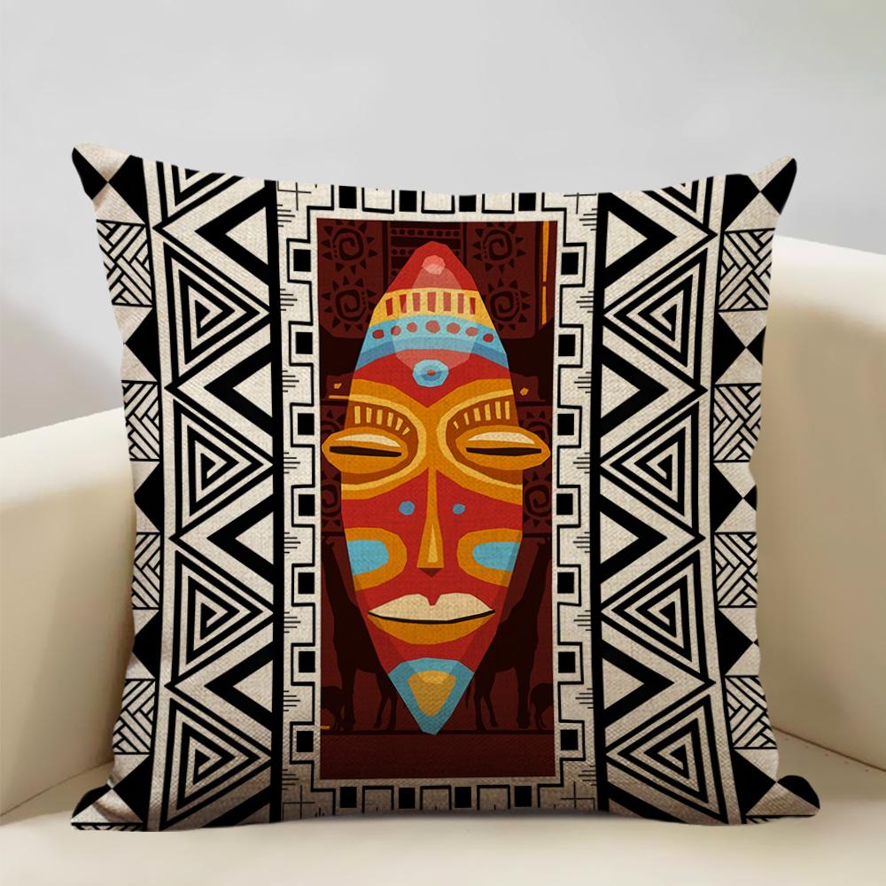 Geometric Cushion Cover Sofa Decorative Pillow Cover Home Living Room Ethnic Art Accessories 45x45cm Linen Double-sided Printing