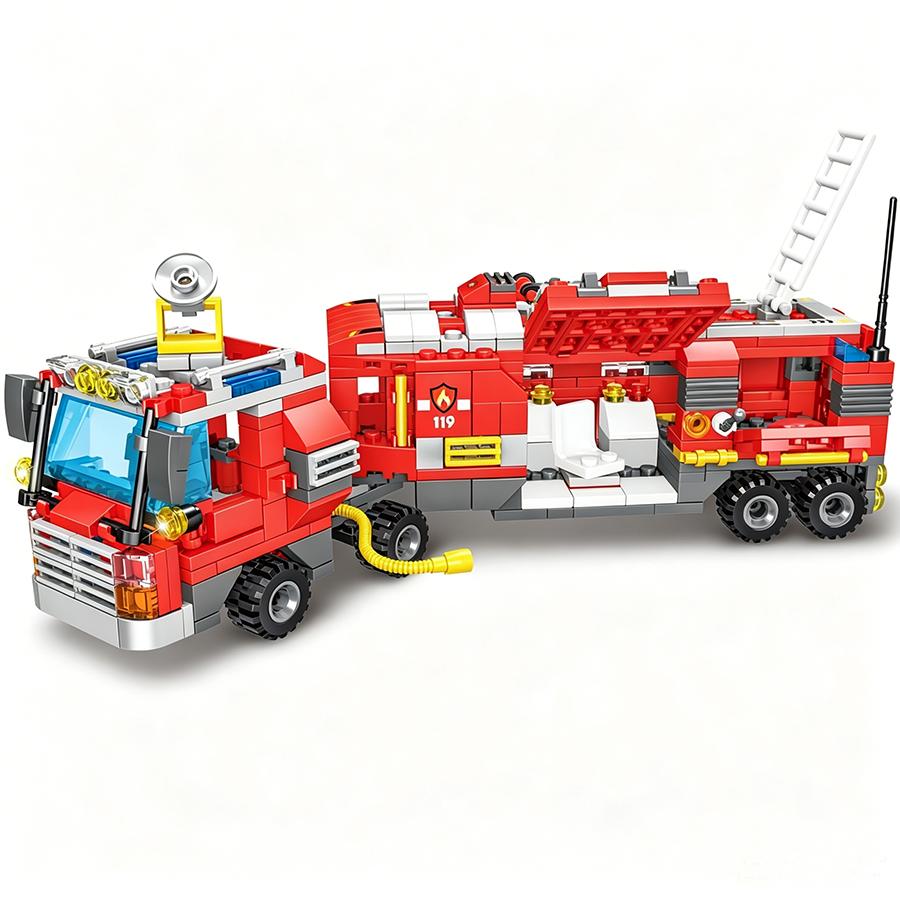 678pcs City Fire Truck Fighting Building Blocks Set, Warship Deformable Combination Car Model Figures Bricks Toys For Children