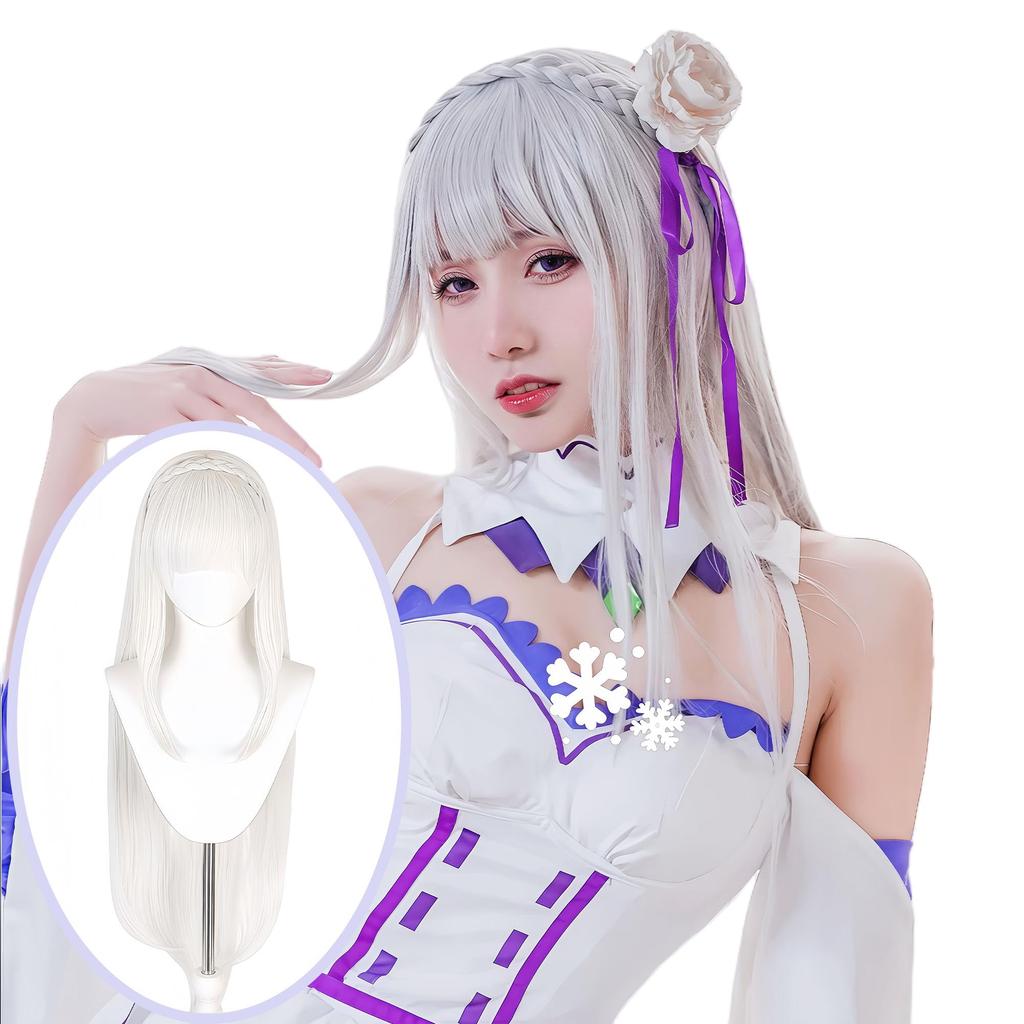 Cosplay Wig Emilia Wig Cosplay Wig Costume Accessory Disguise Wig with Net for and School Festivals Nou-satsu ReZero Heat-Resistant Events, Costumes,