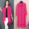 Large Mid-Length Chiffon Cardigan with Three-Quarter Sleeves for Casual Layering and Sun Protection