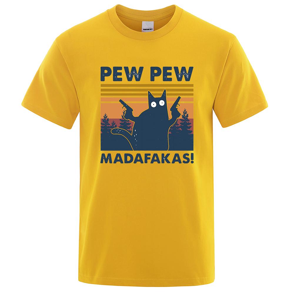 Pew Pew Madafakas Funny Street Cartoons Printed Male Tee Clothes Summer Cotton T Shirt O-Neck Hip Hop Men T-Shirt Oversized Tees