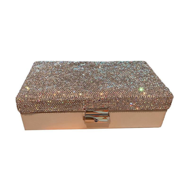 Luxury Jewelry Box Large Capacity Jewelry Storage Boxes Diamond Inlaid Portable Necklace Ring Earring Organizer Box with Buckle