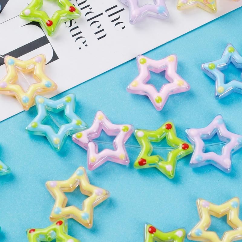 10Pcs Luminous Five-Pointed Star Friendship Necklace Making Beads Acrylic Beading Material Jewelry Accessories for Women
