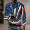 Men S Plus Size Round Neck Long Sleeve Vintage American Flag Printed Pullover T Shirt Straight Hem