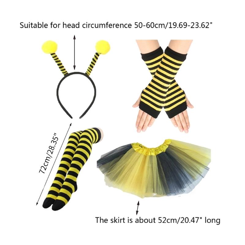 Bee Costume Set Bee Ear Headband Tutu Skirt Sleeve Sunglass Strip Sock for Kids Adult Halloween Christmas Animal Cosplay