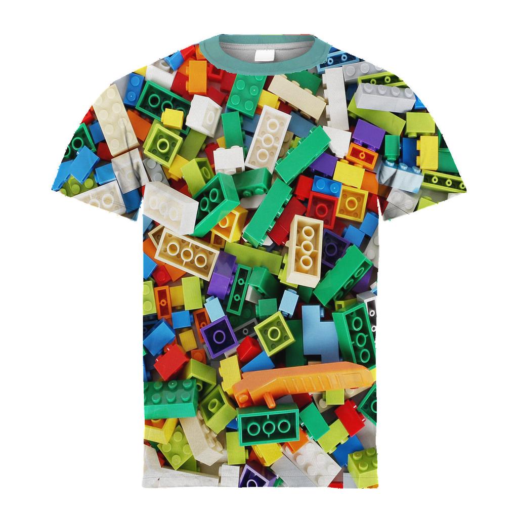 T-shirt Grafica a Blocchi Degradé da Ragazzo Stampa Digitale 3D Casual Elastica a Maniche Corte per Attività Estive all'Aperto Abbigliamento per Bambino