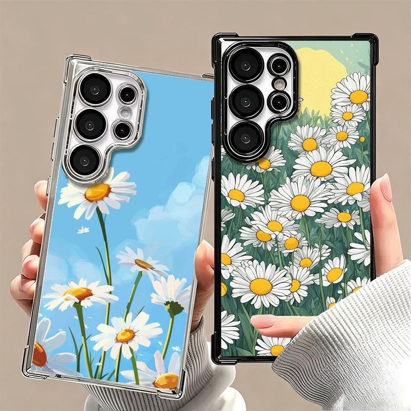 Daisy Flowers Aesthetics Plating Phone Case For Samsung Galaxy S24 S25 FE S26 Edge S23 Ultra S22 S21 Plus S20 Anti-Fall Airabag
