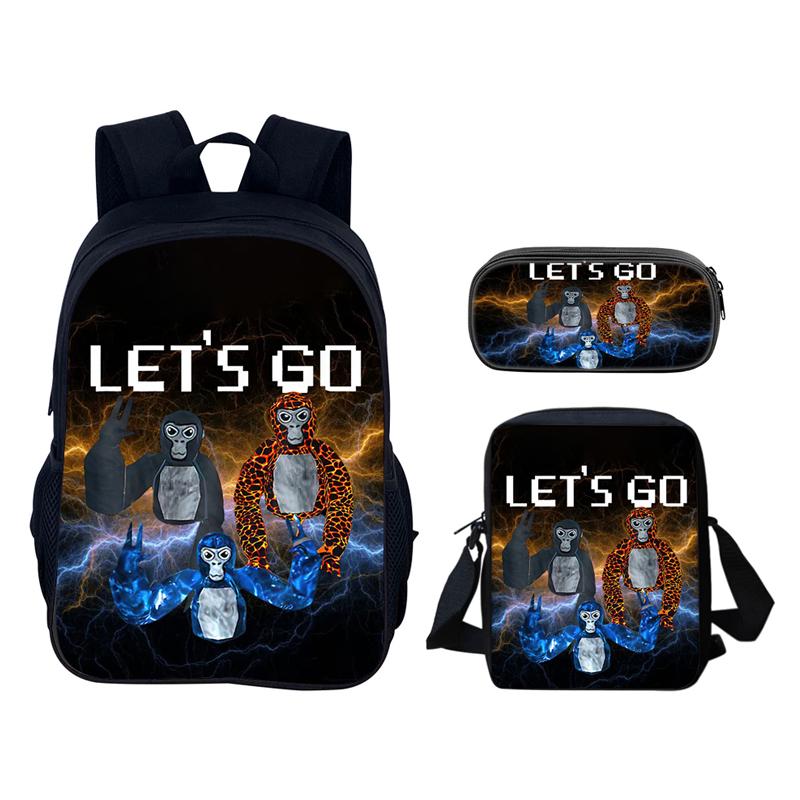 Gorilla Tag 3D Printed 3pcs/Set School Bags Laptop Daypack Backpack Inclined shoulder bag Pencil Case For Boys Girls Best Gift