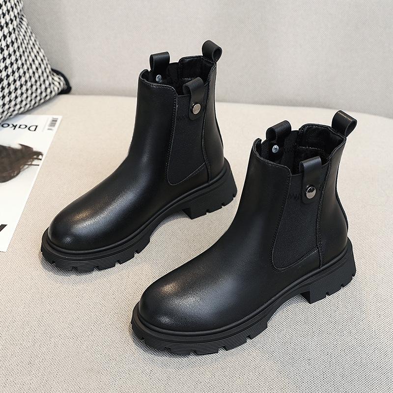 

Новые женские ботинки челси на меху, черные кожаные ботильоны, женские осень-зима 2024, модные женские ботинки на платформе, Zapatos De Mujer 40 чёрный