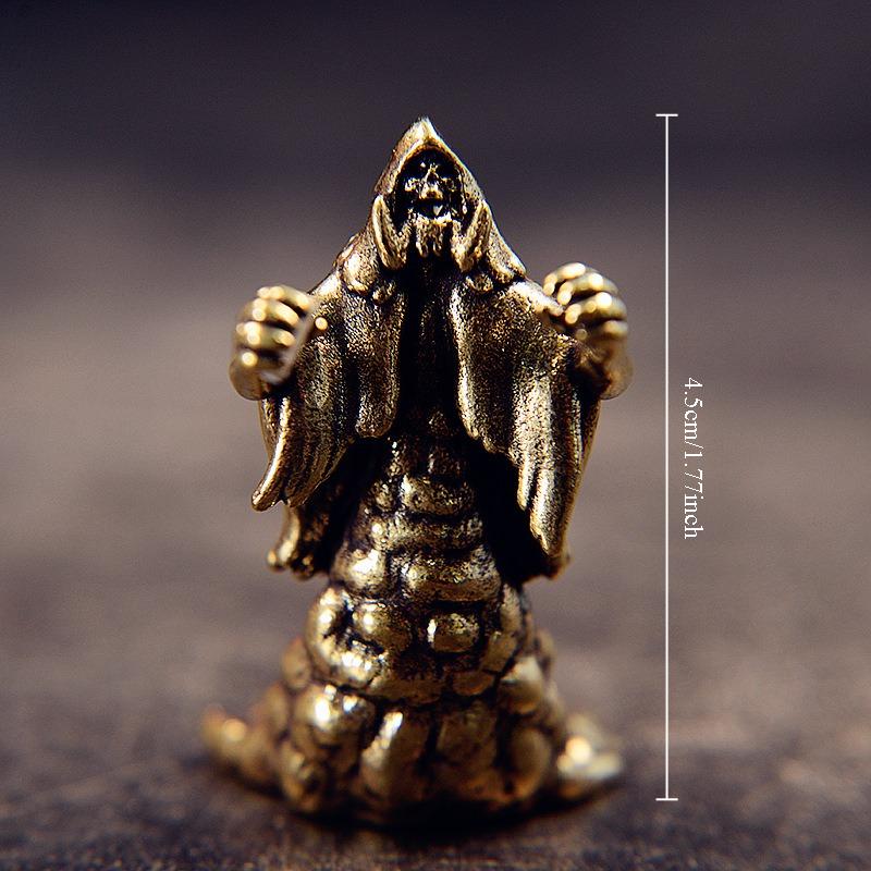 Vintage Brass Zombie Statue Horror Skull Mage Ghost Sculpture Death Reaper Figurine Prank Decoration Desktop Ornament Home Decor