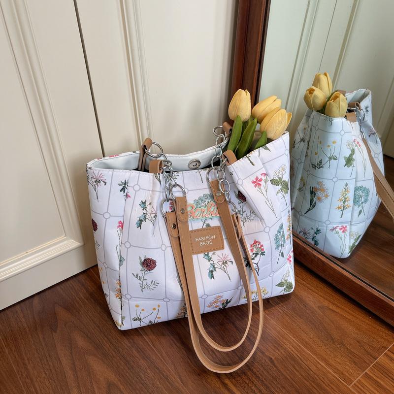 Large-capacity Bag Women's New High-end Textured Cloth Printing Shoulder Bag Niche Simple Versatile Tote Bag