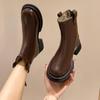 Novas Botas de Tornozelo Femininas Moda Feminina Salto Quadrado Sapatos de Salto Baixo Botas de Senhora Couro Mulher Salto Baixo Manter Quente Botas de Tornozelo