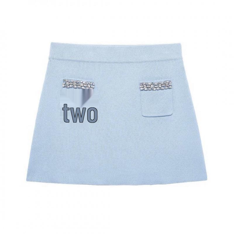 

Осенне-зимний вязаный кардиган и юбка со стразами для женщин - европейский и американский стиль Medium