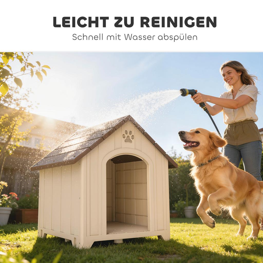Hundehütte Wetterfeste Hundehütte 88 x 79 x 89 cm Erhöhte Hundehütte mit aufklappbarem Bitumendach, Bodenanker
