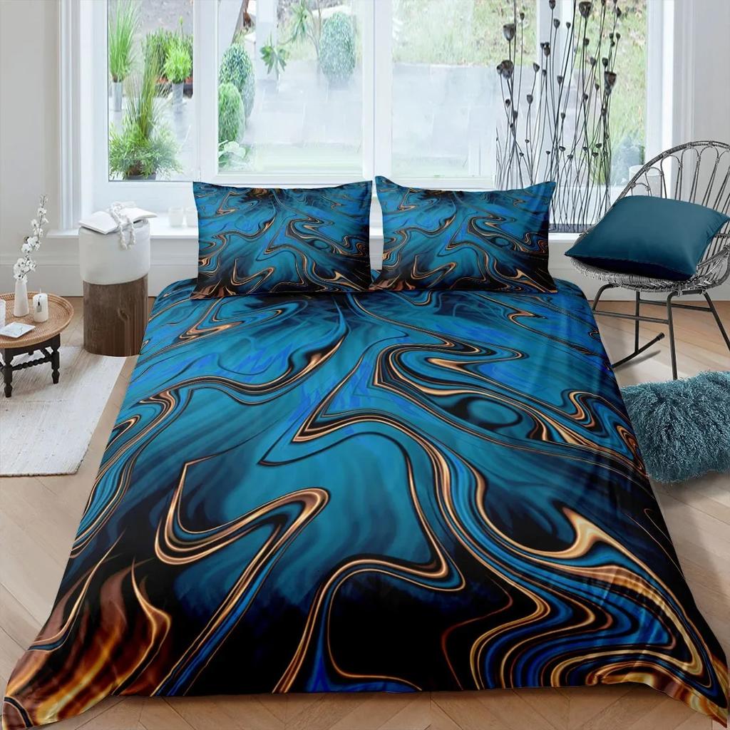 3D Modern Pattern Bedding Set Duvet Cover Set Pastel Rainbow Marble Printed Comforter Cover Polyester Bedding Set 12Pillowcase