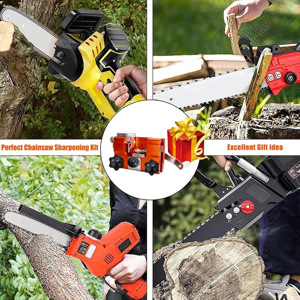Chainsaw Sharpener Jig Kit, Portable Universal Chain Saw Sharpener Tool with 5 PCS High Hardness Burrs, Manual Hand Crank Chainsaw Sharpener,