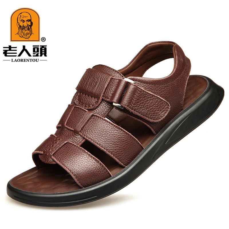 

Мужские зеленые сандалии для мужчин среднего возраста из первого слоя коровьей кожи с открытым носком для улицы, отдыха, спорта, для пожилых 44