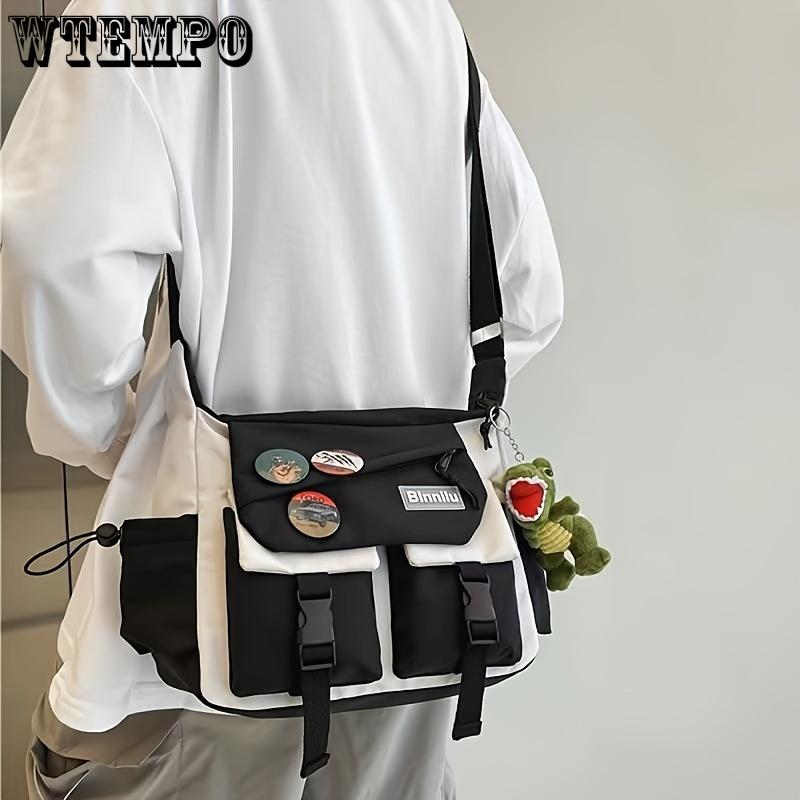 Casual Crossbody Bag, Large Capacity Nylon Shoulder Bag With Adjustable Strap For Outdoor, Trendy Streetwear Style Messenger Bag