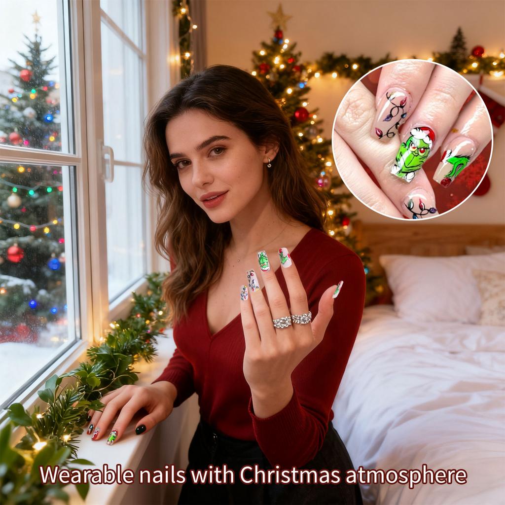 Christmas Square Nail Colorful Lights Fake Nails Nail Wearable Nails 5ml