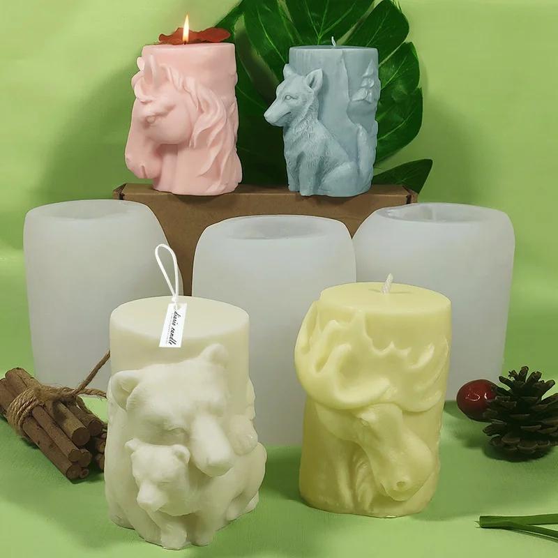 DIY Animal Serie Candle Silicone Mold Elk Bear Wolf Horse Aromatic Candle Making Resin Soap Popsicle Mold Gift Home Decor