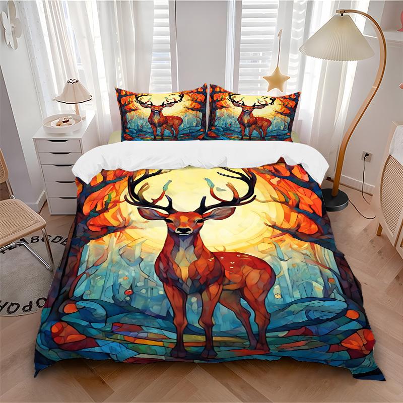 

3pcs bedding set Deer Forest Includes 1 Comforter + 2 Pillowcases, Without Pillow Inserts, Soft Comfortable,Bedding Set,a0909028 135x200cm