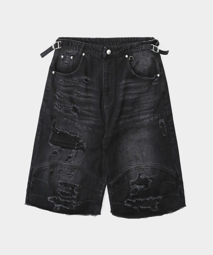 BADBLOOD Convex Denim Long Bermuda Shorts - Black