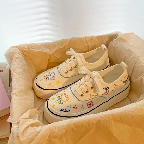 

Модная женская обувь Платформы Сабо Новые Ретро Маленькие Эспадрильи Летние Граффити Ткань Холст Ручная роспись Маленькие Белые Туфли Эспадрильи 35