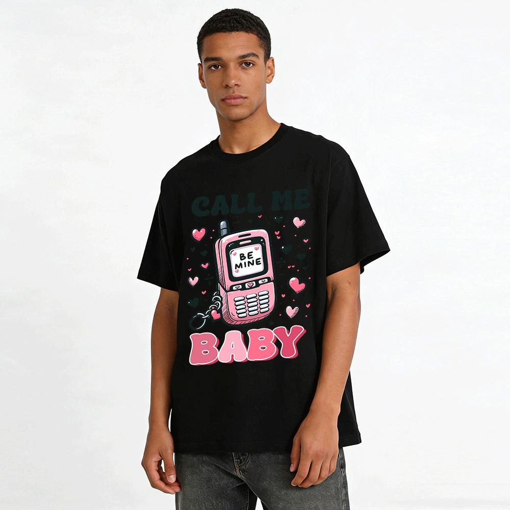 Valentine's Day Be Mine Call Me Baby Retro Phone Print Tee Pure cotton T-shirt
