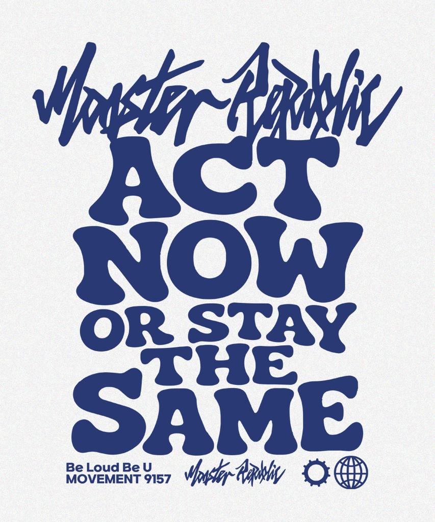 MONSTER REPUBLIC Act Now Indigo Blue T-Shirt White_9157
