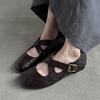 Flat Shoes for Women's 2025 Summer Round Head Cross Strap Ballet Shoes Women's New Flat Bottom Shallow Mouth Pumps Women