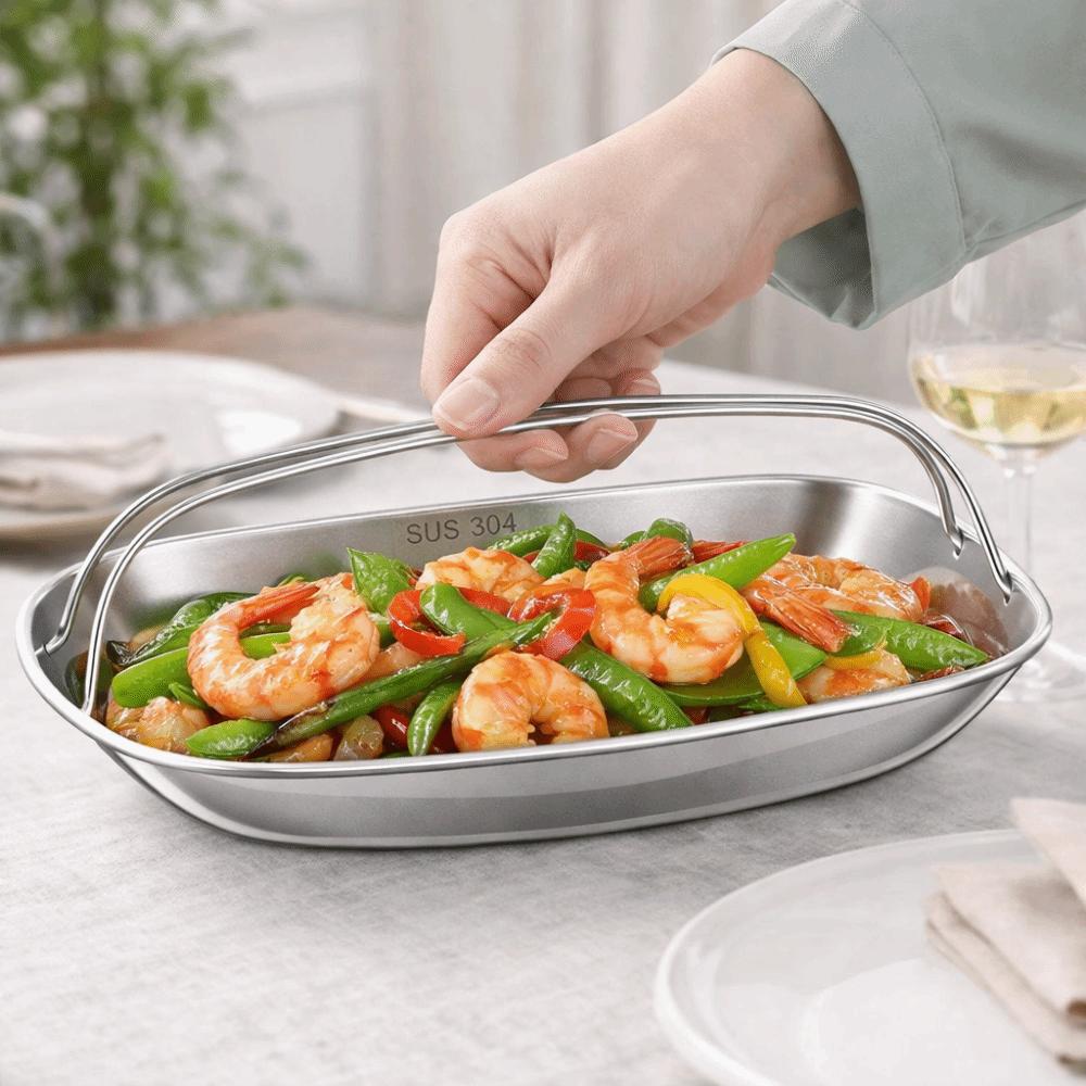 Heat-resistant Fish Serving Plate Stainless Steel Steaming Tray Durable Serving Tray  Cooking