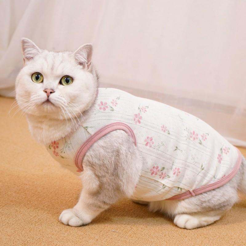 Breathable Floral Cat Vest Lightweight Cotton Pet Clothing Ragdoll British Shorthair Blue XS To 2XL