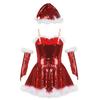 Kids Girls Santa Costume Outfit Sleeveless Sequin Tutu Dress Dance Show Fancy Dress Set for Christmas Cosplay Party
