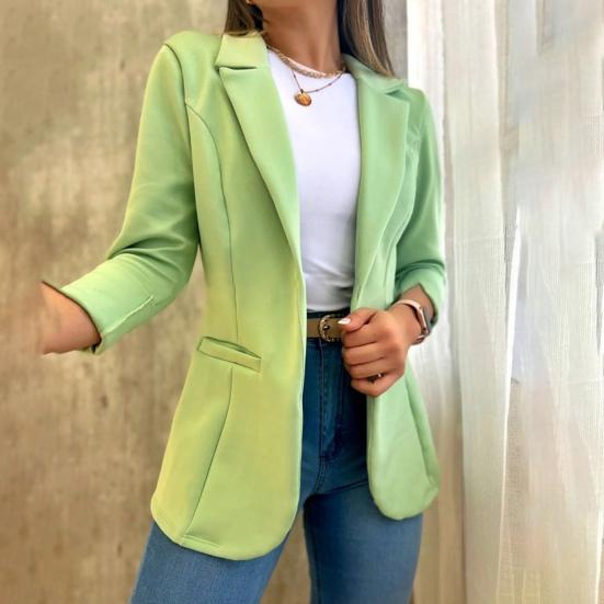 Women Fall Spring Coat Solid Color Lapel Long Sleeve Sraight Open Stitch Patch