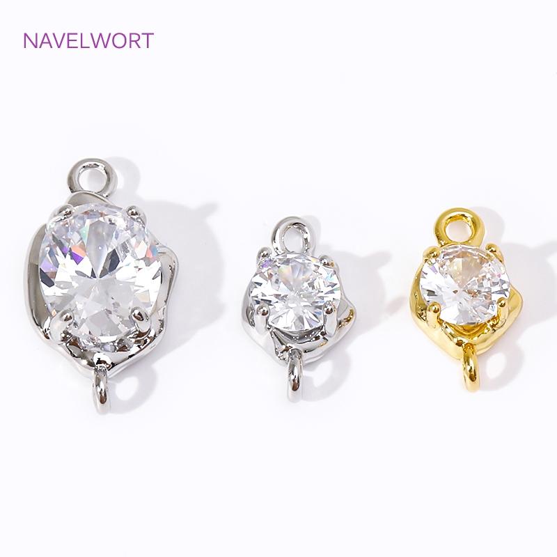 Luxury 18K Gold Plated/Rhodium with Zircon Round/Oval Charms Pendant Connector For Jewelry Making DIY Earrings Accessories