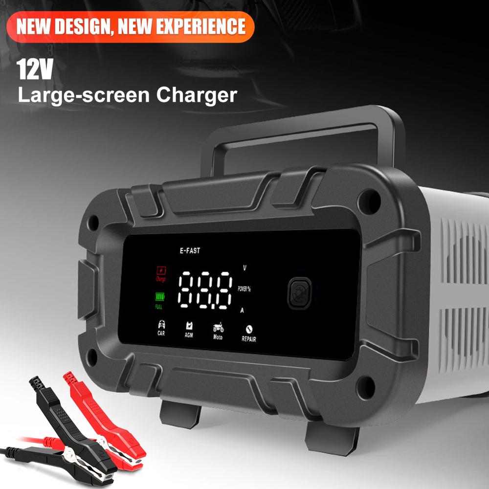 Battery Charger, 12V Smart Automatic Battery Charger with Large Display Screen, Battery Maintainer
