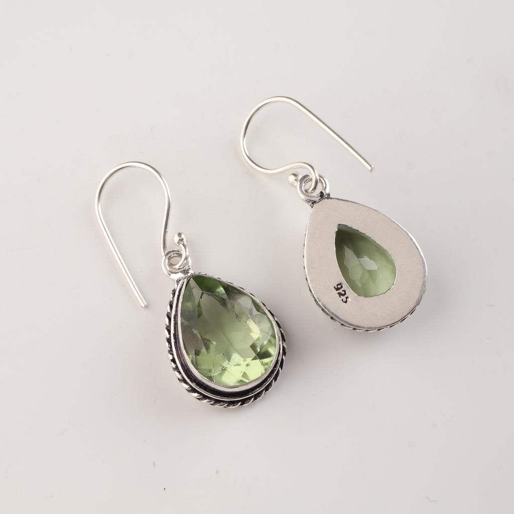 Green Amethyst Gemstone 925 Sterling Silver Customize Teardrop Earrings 1.5" Gift For Mom AEE-2-15