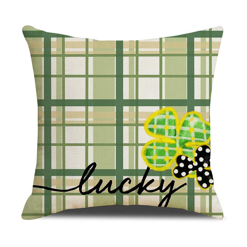 

улица. Декоративная диванная подушка на День святого Патрика Простой и универсальный чехол на подушку с клетчатым принтом Льняная прикроватная подушка 45 * 45 (excluding pillow core)