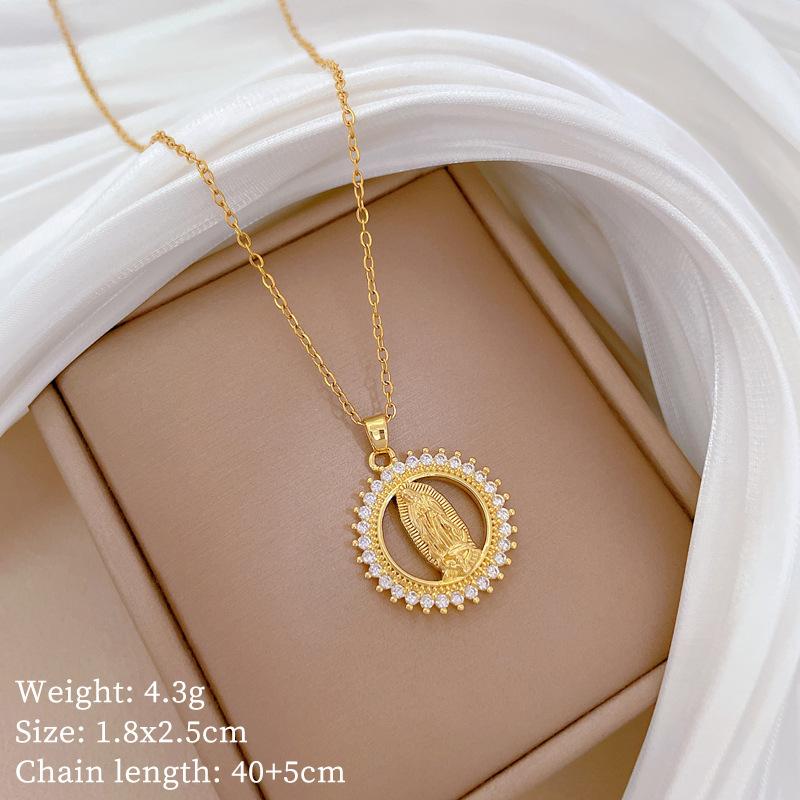 Foreign Trade Portrait Copper Micro-Inlaid Necklace Combination Female Real Gold Electroplated Exquisite Collarbone Chain