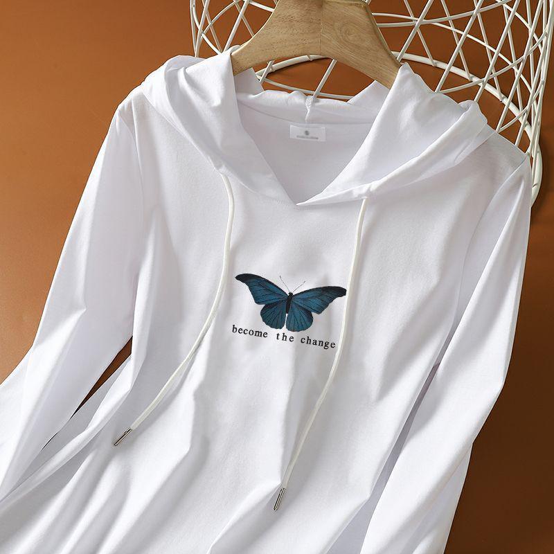 

Plus Size Women s 100% Cotton Hooded Long-Sleeve T-Shirt, Korean Style, Versatile, Slimming, Trendy for Spring & Autumn 2024. XL